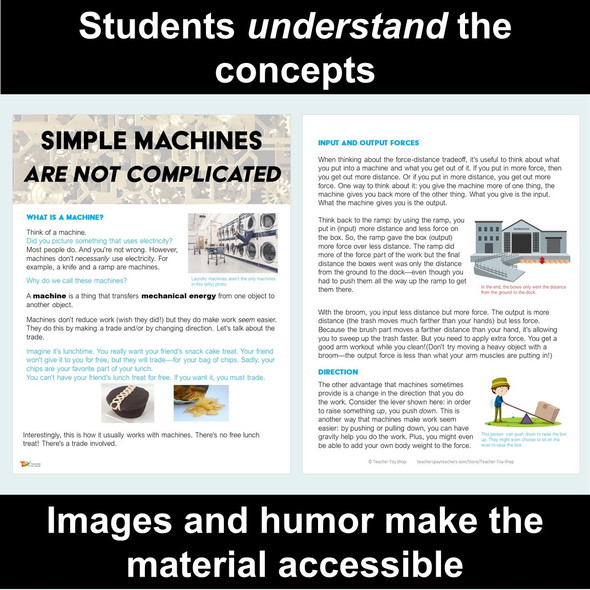 Simple Machines Reading Passage and Activities printable + digital