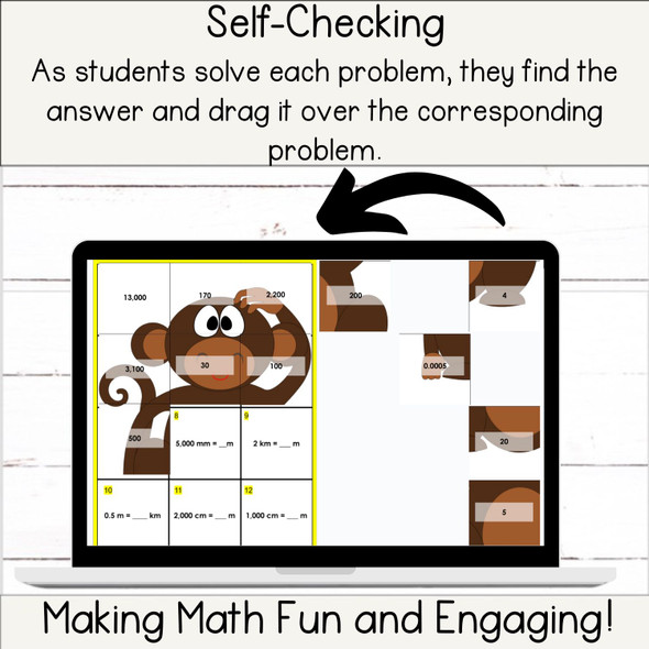 Change - Convert - Metric Length Digital Self-Checking Math Activity for Google Slides