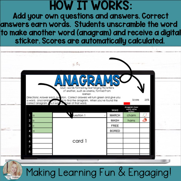 Editable Self-Checking Self-Grading Anagram Template - Digital Task Card Vol.5