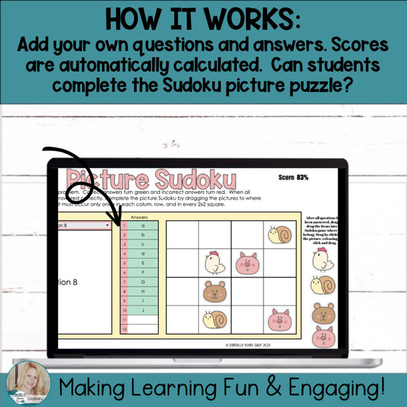 Editable Self-Checking Task Card Template Digital Activity Picture Sudoku Vol.6