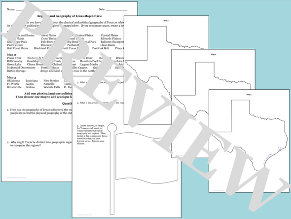 The Regions of Texas Map Activity