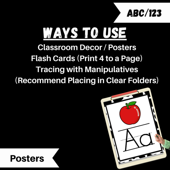 Cow Print Themed Alphabet (ABC) and Number (123) Poster Cards