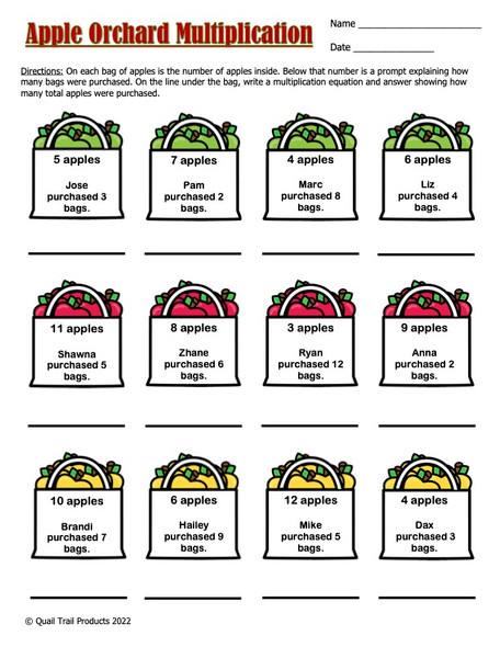 Multiplication and Division Word Problems Worksheets - Apple Theme Multiplication and Division Word Problems Worksheets - Apple Theme