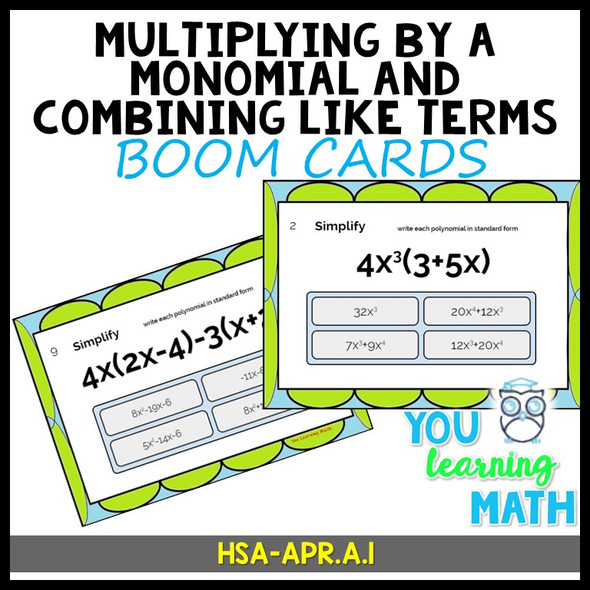 Multiplying by a Monomial and Combining Like Terms: DIGITAL BOOM Cards 