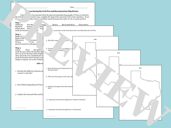 Texas During the Civil War and Reconstruction Map Activity
