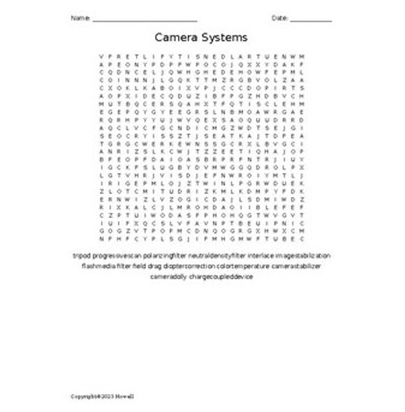 Camera Systems Vocabulary Word Search