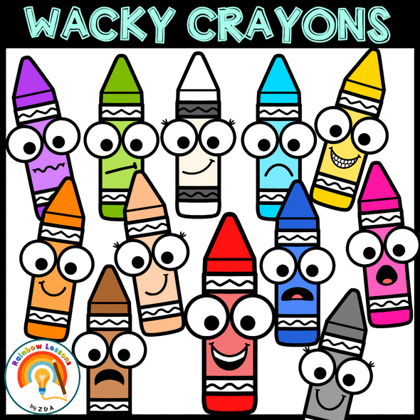 Crayons Faces Clip Art | Crayons Emotions Cliparts | Wacky Crayons Cliparts