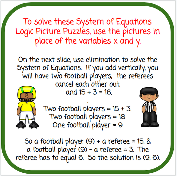 Football/Super Bowl-themed Systems of Equations Logic Picture Puzzles