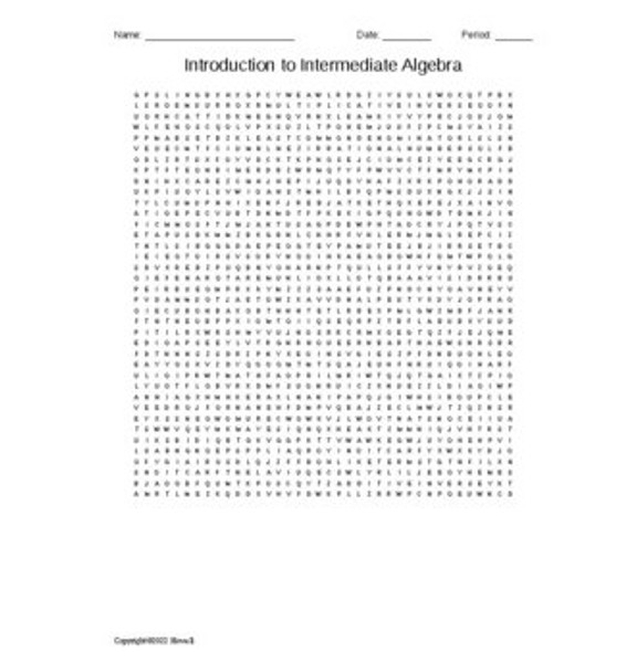 Introduction to Intermediate Algebra Vocabulary Word Search