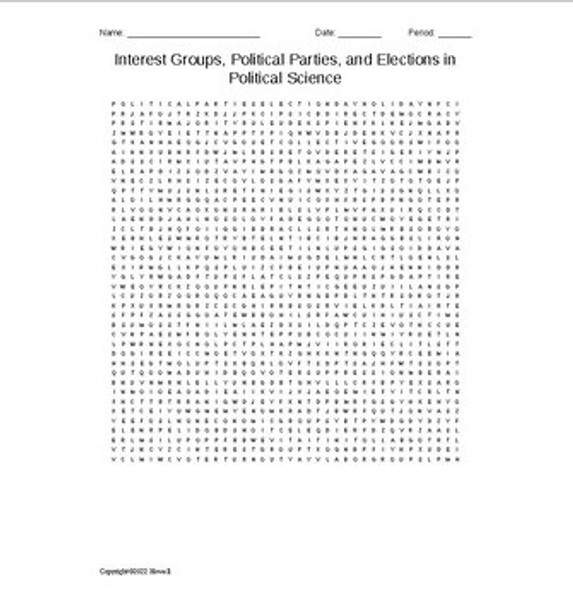 Interest Groups, Political Parties & Elections Word Search