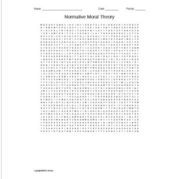 Normative Moral Theory Vocabulary Word Search for a Philosophy Course