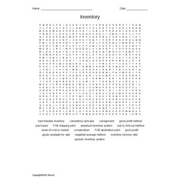 Inventory in Accounting Vocabulary Word Search