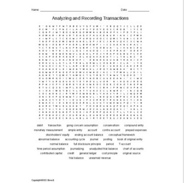 Analyzing and Recording Transactions in Accounting Vocabulary Word Search