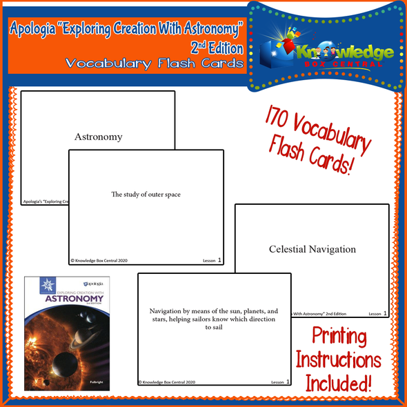 Apologia Exploring Creation with Astronomy 2nd Edition Vocabulary Word Flash Cards - PRINTED EDITION