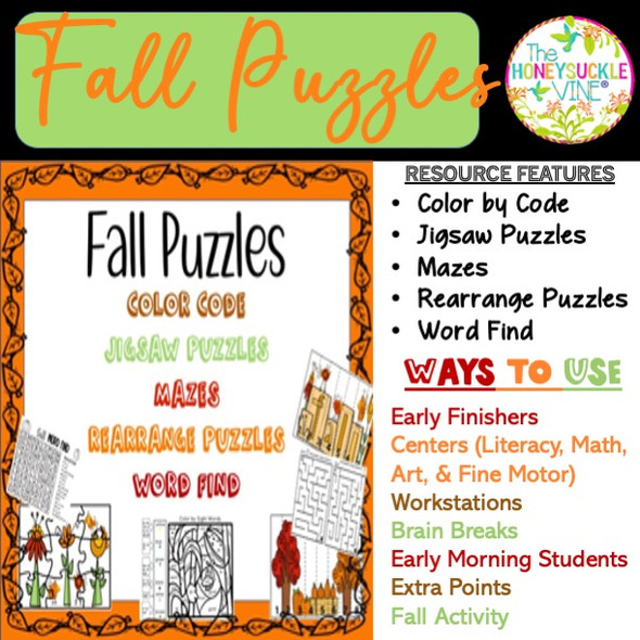 Fall Puzzles Literacy Math Art Fine Motor 