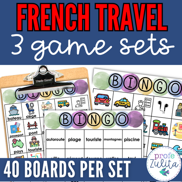  Les Voyages French Travel Vocabulary BINGO Games