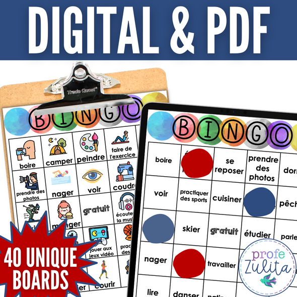 Les Passe-temps French Hobbies Vocabulary BINGO Games