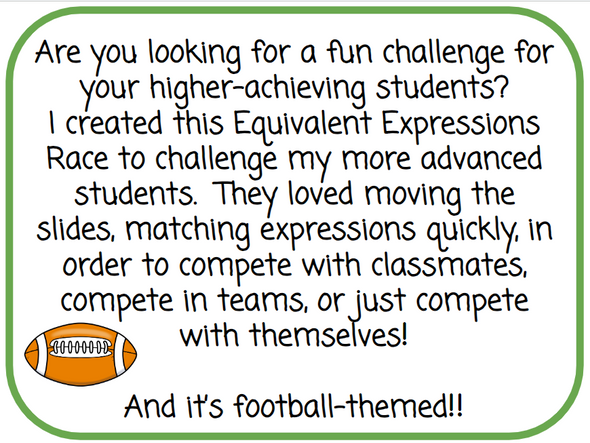 Advanced Equivalent Expressions Race - Football Version