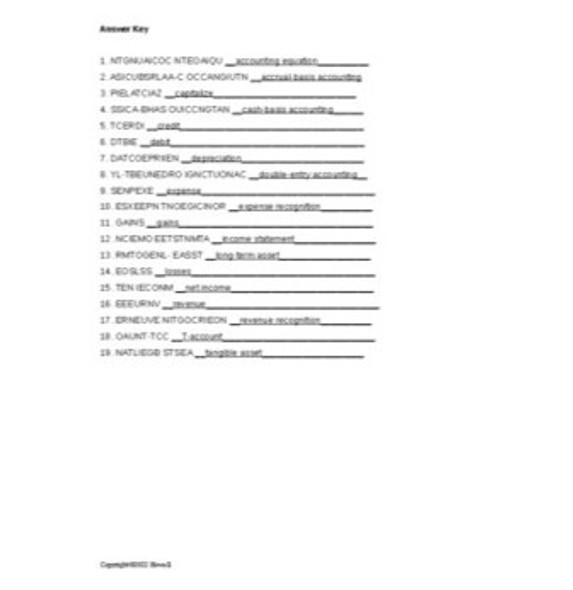 The Accrual Accounting Process Word Scramble for a Finance Course