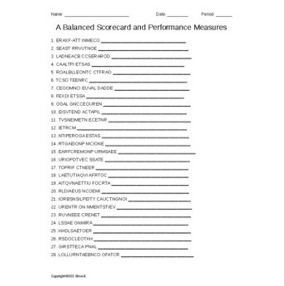 A Balanced Scorecard and Performance Measures Word Scramble