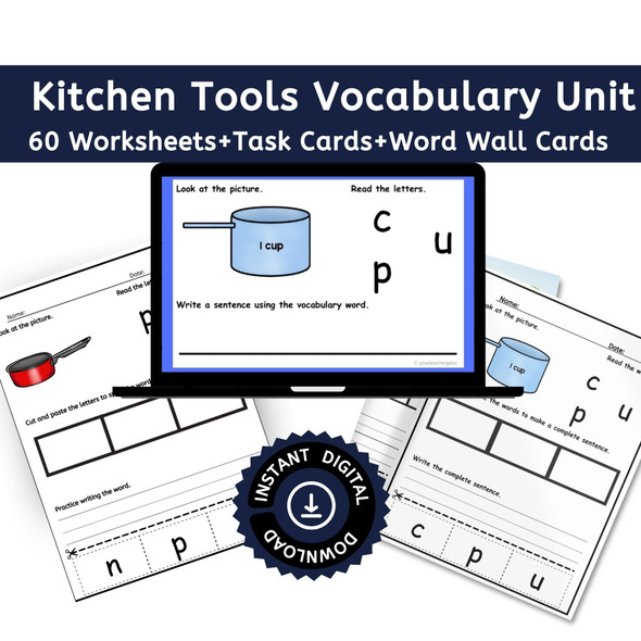 Kitchen Tools Sight Word Spelling Vocabulary Literacy Worksheets V1