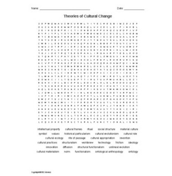 Theories of Cultural Change Vocabulary Word Search