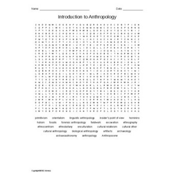 Introduction to Anthropology Vocabulary Word Search