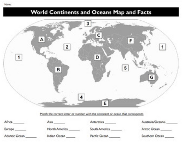 World Continents and Oceans Map and Facts