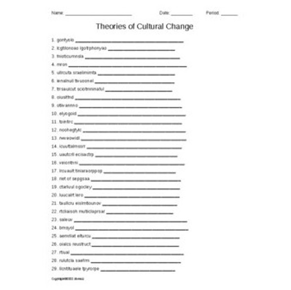 Theories of Cultural Change Vocabulary Word Scramble