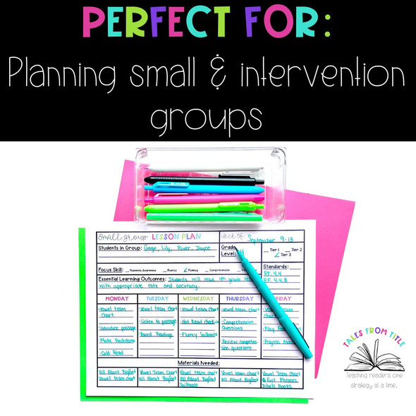 Intervention & Small Group Lesson Plan Templates: Essential Learning Outcomes