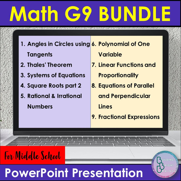 Math Grade 9 Bundle | Thales' Theorem Equations Square Roots Rational Polynomial