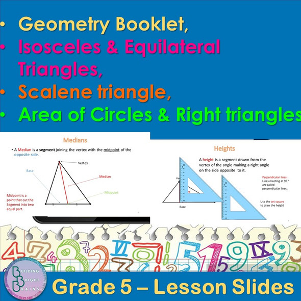 Geometry booklet, Triangles & Areas | 5th Grade PowerPoint Lesson Slides