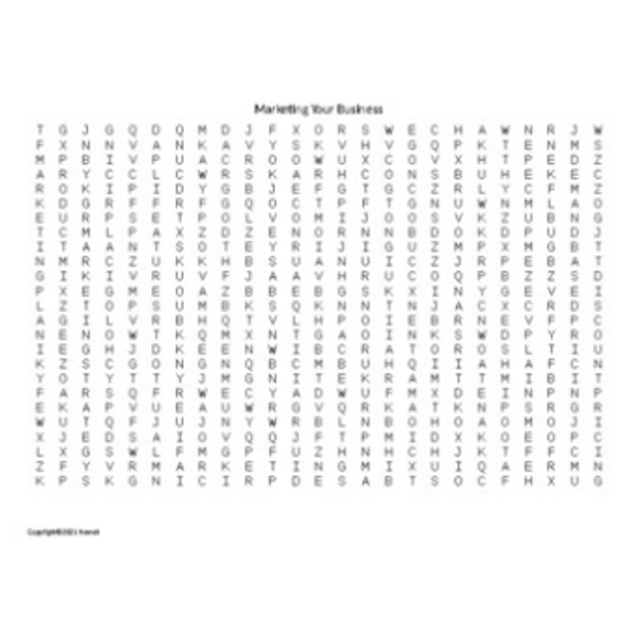 "Marketing Your Business" Word Search for an Entrepreneurship Course