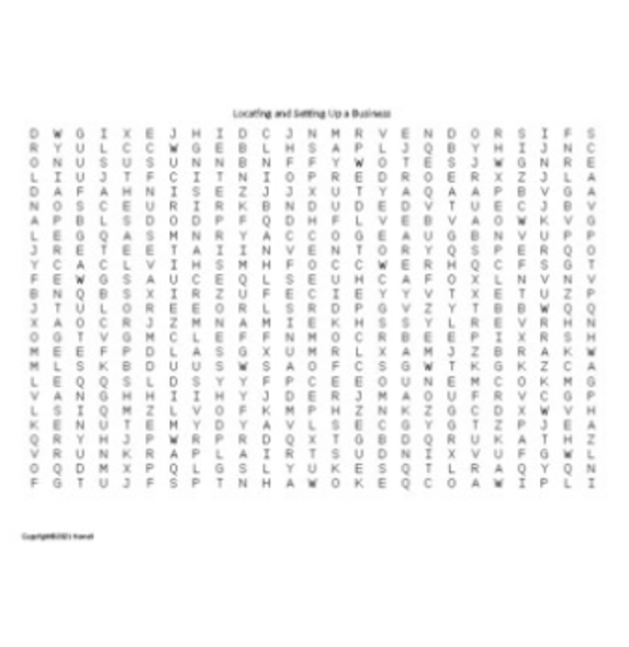 "Locating and Setting Up a Business" Word Search for an Entrepreneurship Course