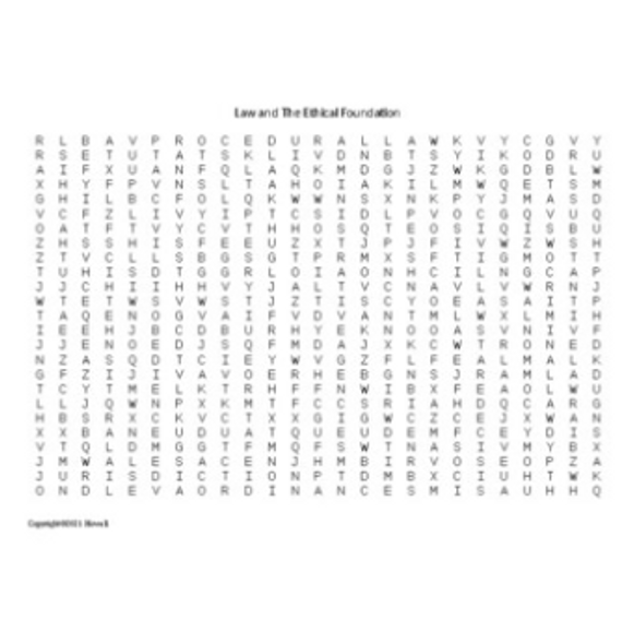 "Law and the Ethical Foundation" Word Search for a Business Law Course