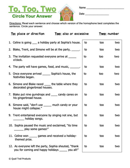 Homophone Worksheets | Christmas Holiday Theme