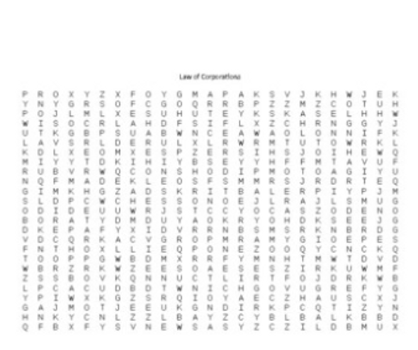 "Law of Corporations" Vocabulary Word Search for a Business Law Course