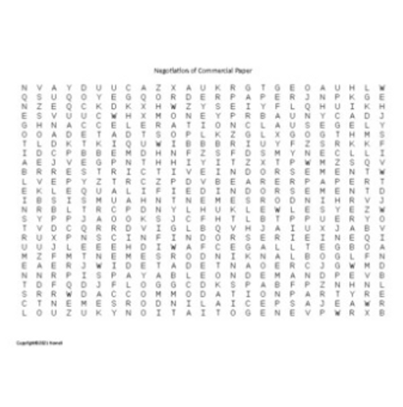 "Negotiation of Commercial Paper" Word Search for a Business Law Course