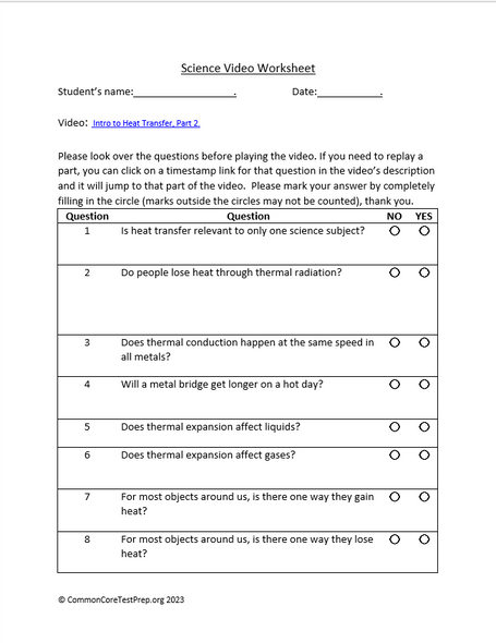 Intro to Heat Transfer, Part 2. Video sheet, Google Forms & more (V2)