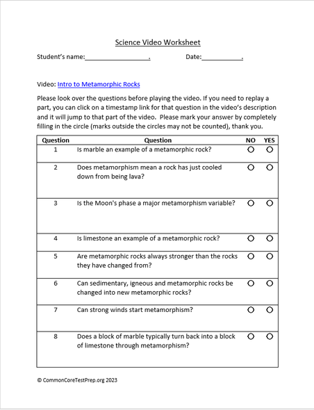 Intro to Metamorphic Rocks. Video sheet, Google Forms, Easel & more (V2)