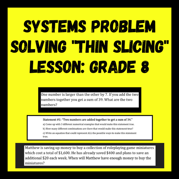 Systems Problem Solving Thin Slicing Lesson - 8th Grade Math 8.EE.8c