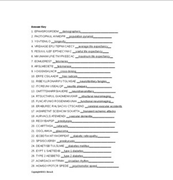 Personal Context of Later Life Word Scramble for Human Development