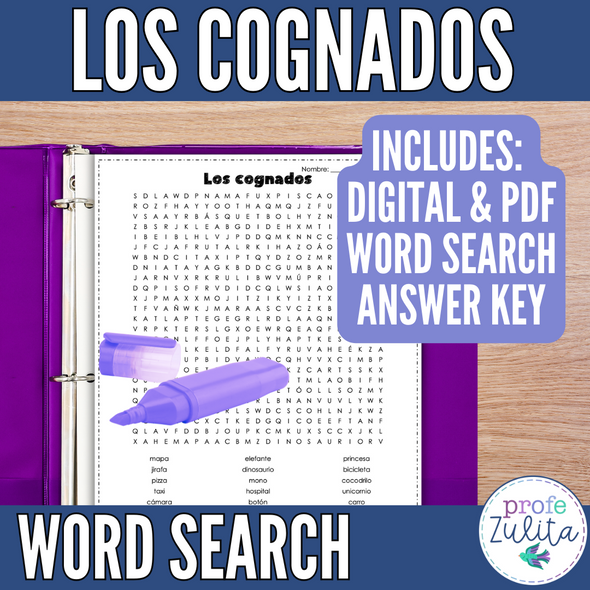 Spanish Cognates Word Search - los cognados búsqueda de palabras activity