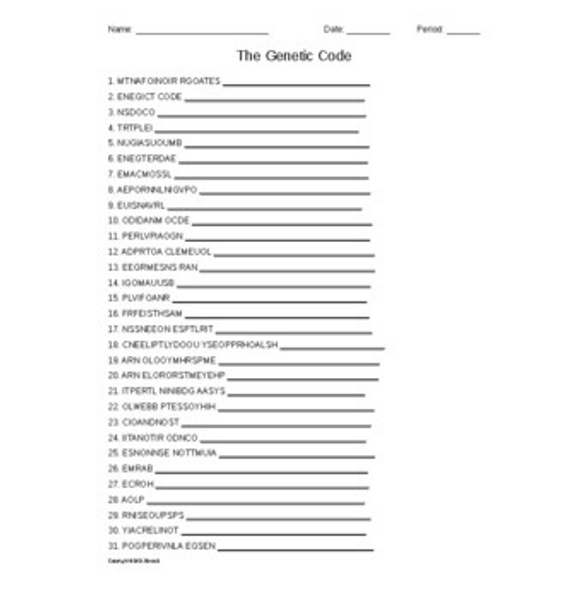 The Genetic Code Word Scramble for Genetics