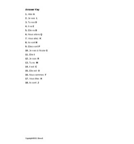 French Verbs Matching Quiz or Worksheet