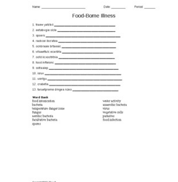 Food-Borne Illness in Food Science Word Scramble