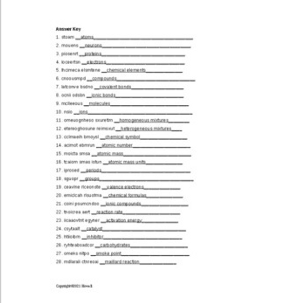 Scientific Principles and Chemical Properties Word Scramble