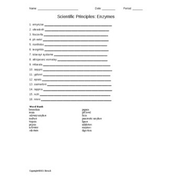 Scientific Principles and Enzymes Word Scramble