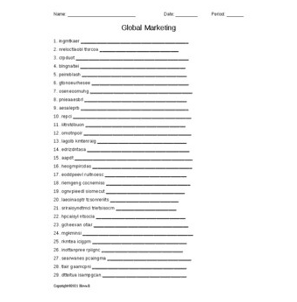 Global Marketing in Agriculture Word Scramble