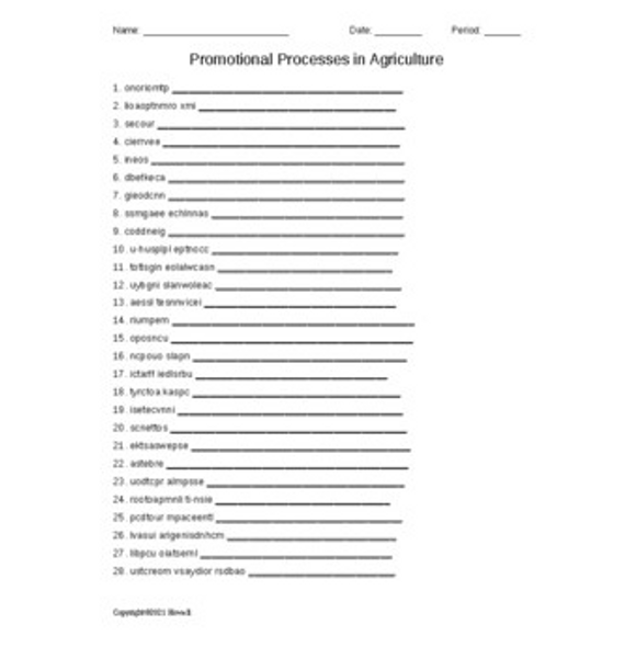 Promotional Processes in Agriculture Word Scramble